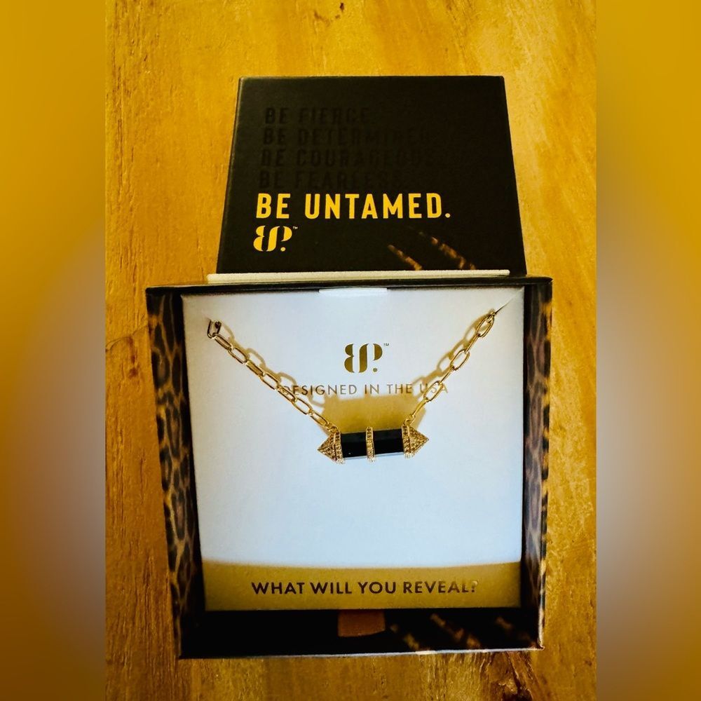 Bomb Party Untamed Necklace “Whispered Growl” lab Black Onyx/CZ on Gold Plating.